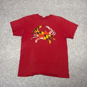 Gildan Maryland Flag Crab Graphic T-Shirt Mens Medium Red Short Sleeve Tee